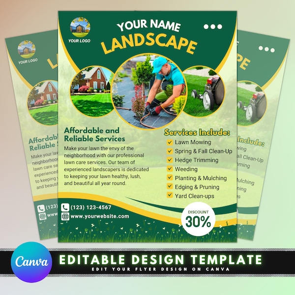 Landscaping Flyer, DIY Flyer Template Design, Lawn Service Flyer, Lawn Care Flyer, Lawn Mowing Flyer, Premade Landscape Gardening Flyer