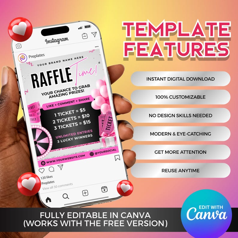 Audiences Raffle Raffle Giveaway Flyer: Small Business Promo Ticket Event Design, Pink ...