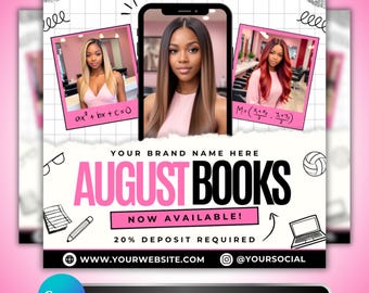 August Booking Flyer: Hair Salon Appointment Announcement, Beauty Business Marketing Canva Template Social Media