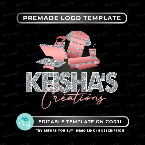 Craft Business Logo: T-Shirt & Heat Press Branding, DIY Crafter Design, Editable Corjl Template
