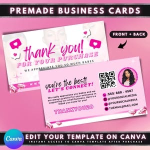 Biglietto da visita di ringraziamento, modello di biglietto da visita fai da te Canva, biglietti di marketing per saloni, biglietto promozionale rosa, biglietto da visita di bellezza predefinito