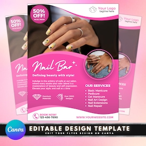 Nail Art Salon Flyer, DIY Flyer Template Design, Gel Acrylic Press On Nails Flyer, Nail Artist Flyer, Premade Nail Services Manicure Flyer