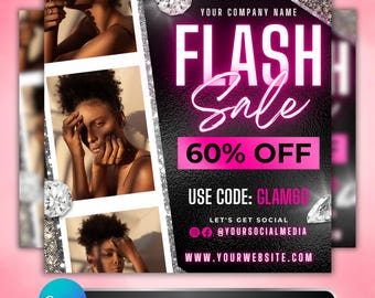 Flash Sale Flyer: Hair, Lash, Nail & Beauty Business Promo Design, Pink Glam Canva Template