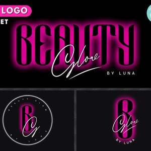 Hair Logo, DIY Logo Design Template, Boutique Logo, Beauty Logo, Pink Neon Logo, Hair Bundles Logo, Makeup Salon Logo, Premade Business Logo