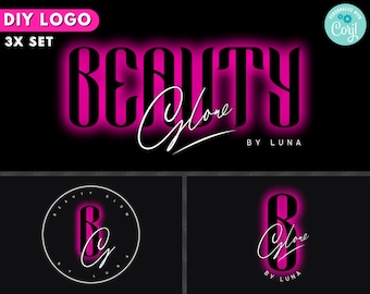 Hair Logo, DIY Logo Design Template, Boutique Logo, Beauty Logo, Pink Neon Logo, Hair Bundles Logo, Makeup Salon Logo, Premade Business Logo