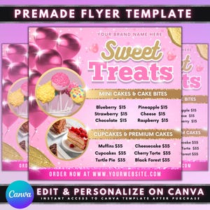 Bakkerijflyer, sjabloonontwerp doe-het-zelfflyer, flyer met lekker gebak, flyer met lekkernijen, flyer voor bakkerij, dessertflyer, voorgebakken taart zakelijke flyer