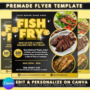 Fish Fry Flyer, DIY Flyer Template Design, Restaurant Promotional Flyer, Menu Food Flyer, Food Festival, Premade Food Event Fried Fish Flyer