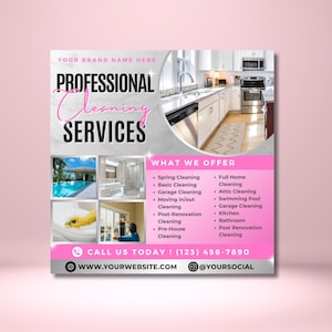 Editable Canva cleaning services flyer template in pink and white design, perfect for house cleaners and maid service advertising
Professional cleaning flyer template for home and business, customizable Canva design for spring cleaning and maid services
Maid service flyer template, modern cleaning business marketing design in Canva, printable for home and office cleaning promotions
House cleaning flyer template, editable Canva design showcasing professional cleaning services