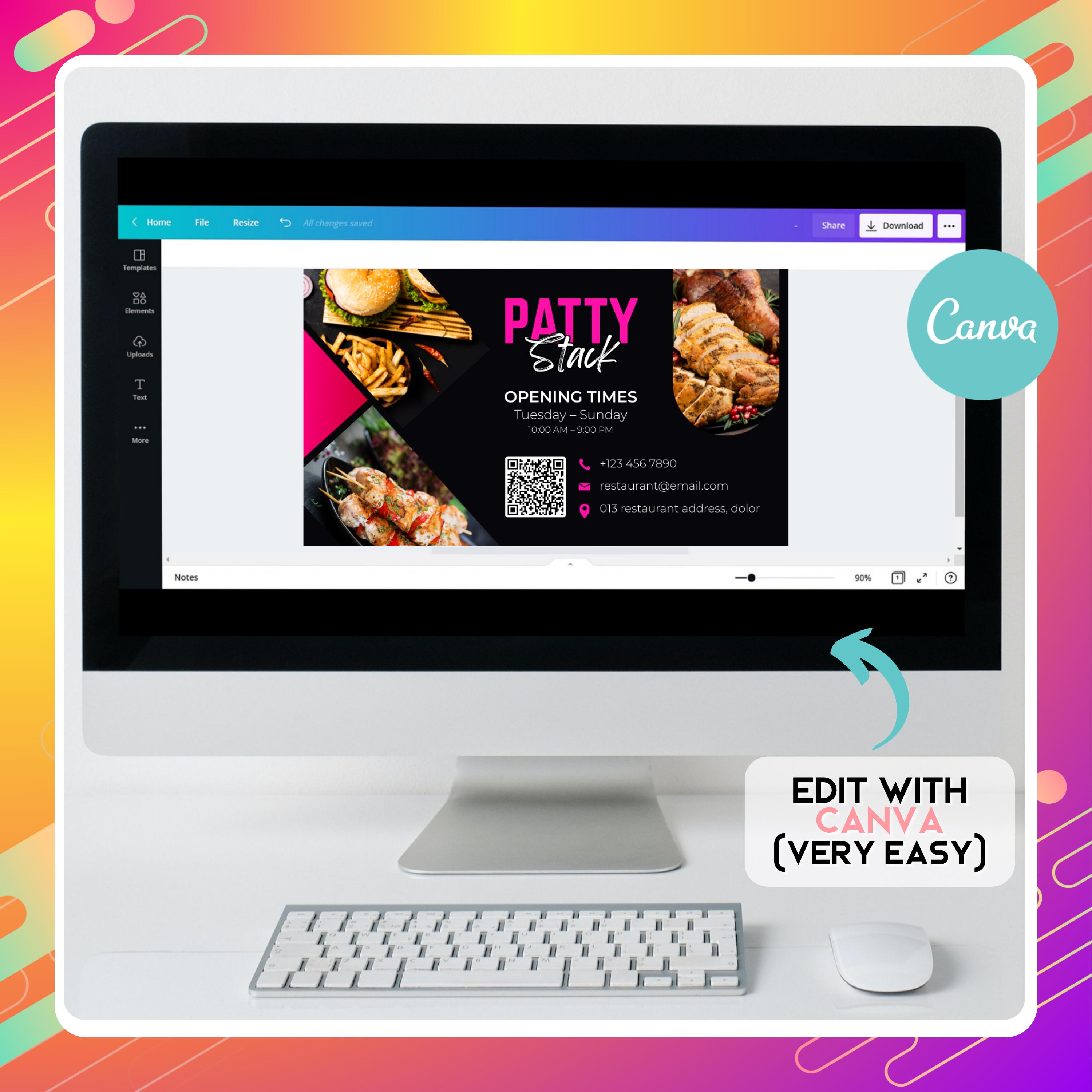 Custom Code Catering Restaurant Business Card Template, Editable Canva Food Business ...