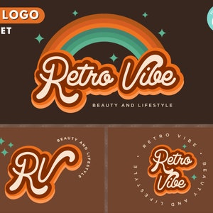 Retro-Logo, DIY-Logo-Design-Vorlage, Boho-Logo, Regenbogen-Logo, Fotografen-Logo, Blog-Logo, buntes Logo, vorgefertigtes Geschäfts-Logo