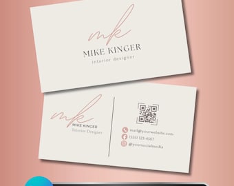 Interior Designer Business Card: Minimalist Double-Sided Branding, Personalized QR-Code Contact Design, Decorator Canva Template