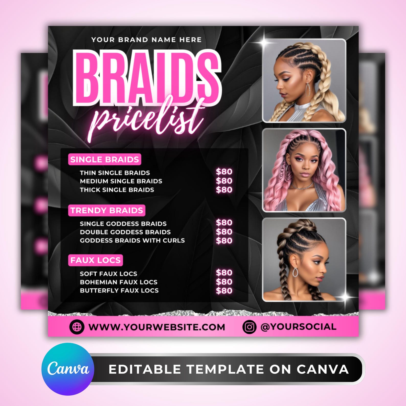 Braids Pricelist Flyer, DIY Flyer Template Design, Hair Braiding Price ...