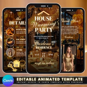 Geanimeerde House Warming Party video-uitnodiging, DIY sjabloonontwerp, feest uitnodigen, nieuwe Home Party Evite, premade vieren verhuizing