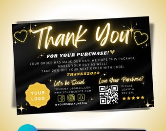Thank You Card Template: Small Business Packaging Insert, Etsy-Seller Review QR Code, Customer Appreciation, Printable Canva Template