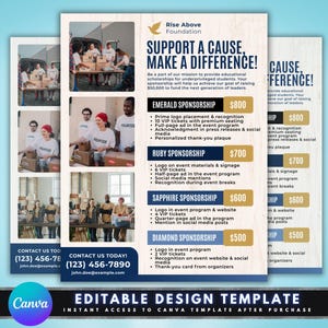 Fundraising Flyer, DIY Flyer Template Design,  Charity Event Sponsor Flyer, Nonprofit Donation Drive, Premade Sponsorship Support A Cause