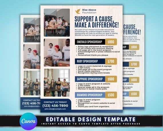 Fundraising Flyer, DIY Flyer Template Design,  Charity Event Sponsor Flyer, Nonprofit Donation Drive, Premade Sponsorship Support A Cause