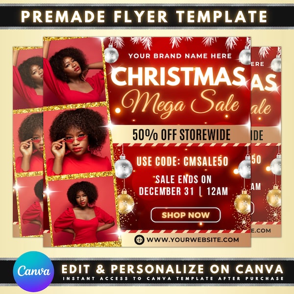 Christmas Sale Flyer, DIY Flyer Template Design, December Deals Flyer, Holiday Season Promo, Winter Discount Flyer, Premade Boutique Flyer