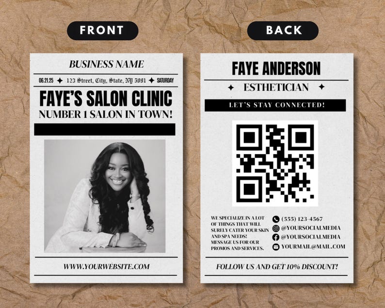 Newspaper Business Card, DIY Canva Digital Template Design, New ...
