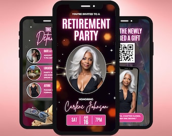 Retirement Party Video Invitation, Digital Retirement Evite, Editable Canva Invite, Black Gold Celebration Template, Animated Farewell Evite