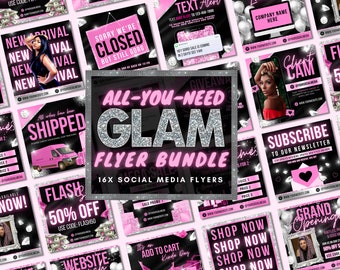 Flyer Bundle, DIY Light Pink Flyer Template Design, Hair Bundle Beauty Sale Flyers, Social Media Instagram Premade Business Flyer Set