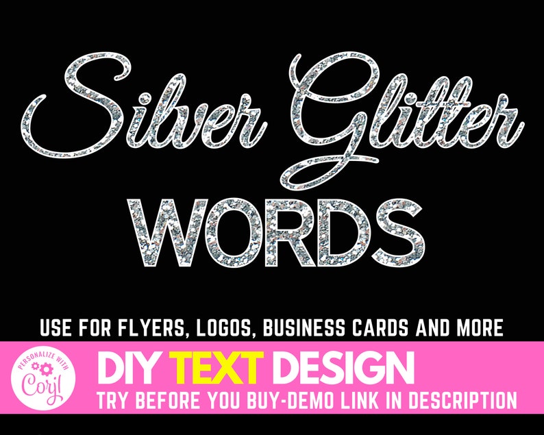 DIY Silver Glitter Words Design Edit Yourself Glam Glitter Etsy
