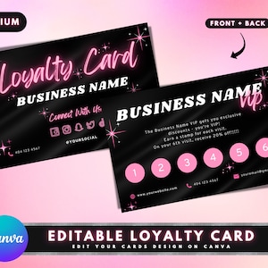 Loyalty Card, DIY Marketing Cards Template Design, Feminine Loyal Card, Hair Business Cards, Lash Card, Rewards Card, Business Card Template