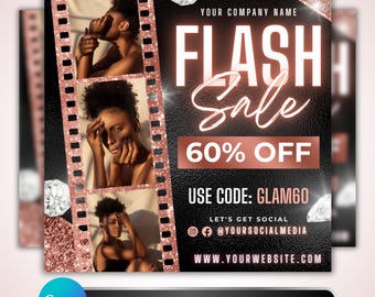 Flash Sale Flyer: Beauty Business Promo for Hair, Lash, Nail, Wig, Boutique, Canva Template