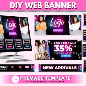Web Banner, Boutique Website Banners, Beauty Web Banner Template, Shopify Web Banner, Hair Lash Holographic Business Site Banner Design