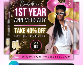Anniversary Sale Flyer: Business Promotion, Boutique Discount Event, Store Marketing Canva Template