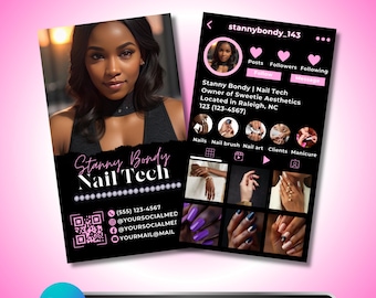 Nail Tech Business Card: Beauty Salon Branding, Instagram Marketing, Client Appointment Promotion, Canva Template