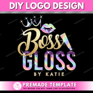 Lipgloss Logo, DIY Logo Design Template, Lip Gloss Logo, Gloss Logo, Cosmetics Logo, Makeup Artist Logo, Glam Logo, Lips Logo, Premade Logo