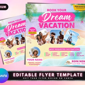 Folleto de agente de viajes, diseño de plantilla de folleto de bricolaje, folleto de verano, folleto de vacaciones, folleto de redes sociales, folleto de reserva de vacaciones, folleto prefabricado
