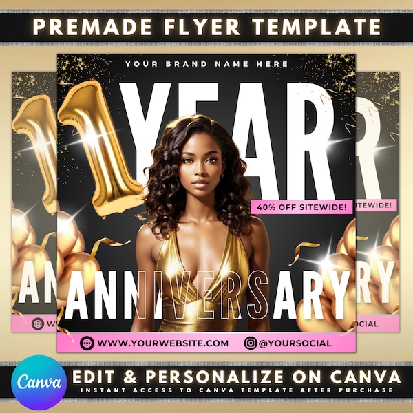 First Anniversary Sale Flyer, DIY Flyer Design, Birthday Deals Flyer, One Year Celebration Shop Flyer, Premade Business Anniversary Flyer