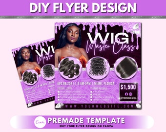 Hair Flyer, Wig Class Flyer, Hair Extension Training Flyer, Hands-on Hair Course Training Academy Flyer, Premade DIY Flyer Template Design