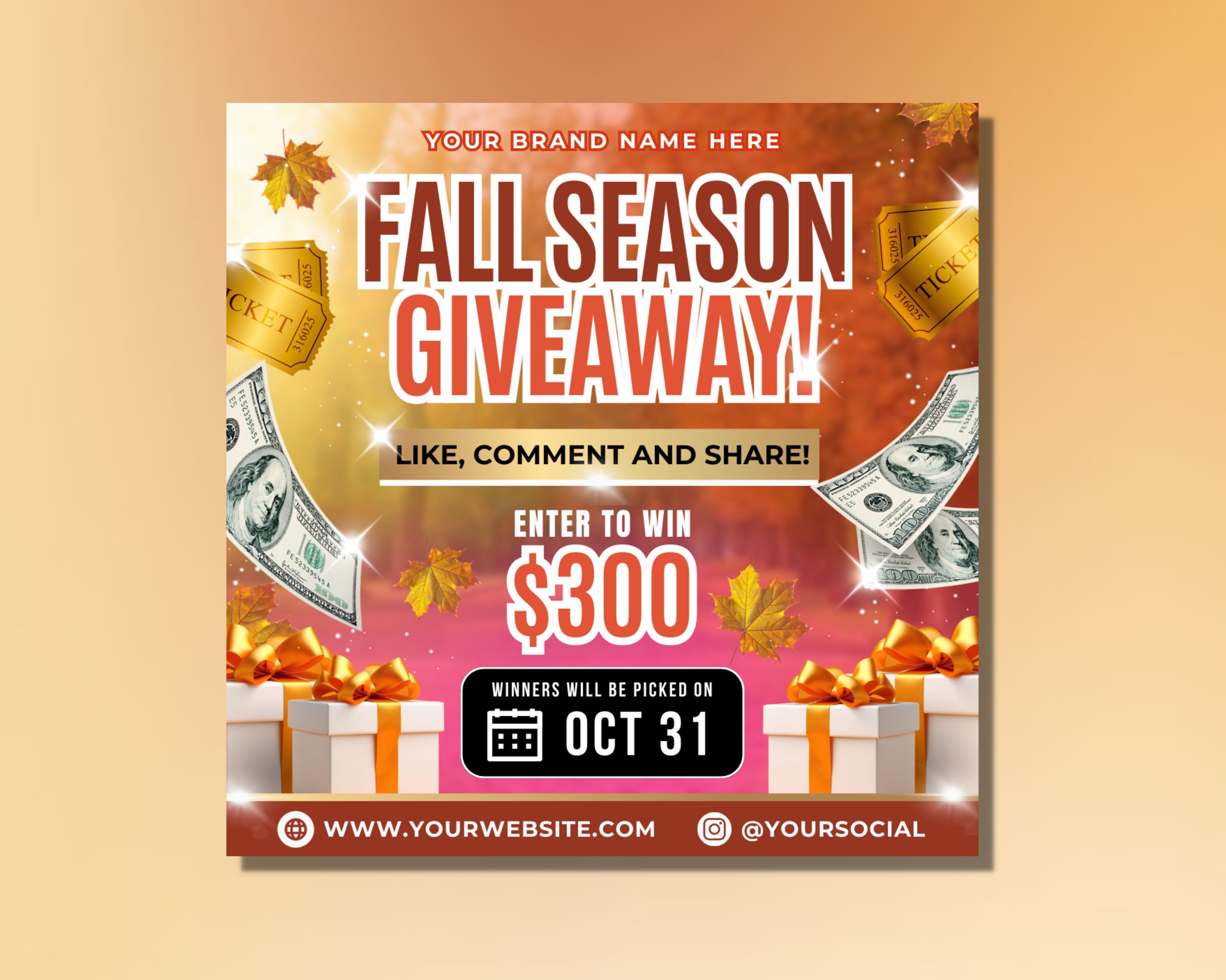 Fall Season Giveaway Flyer, DIY Flyer Template Design, Fall Contest ...