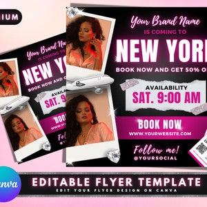 Travel Flyer, DIY Flyer Template Design, Hair Stylist Traveling Flyer, Beauty Makeup Artist Flyer, Social Media Flyer, Premade Flyer