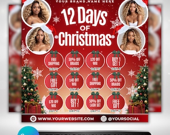 12 Days of Christmas Flyer: Lash, Hair & Nail Booking Promo, Editable Canva Template