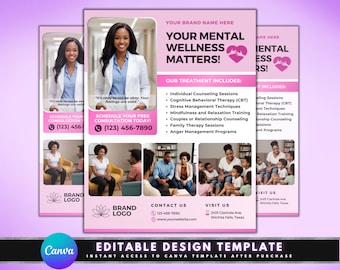 Psychology Consultation Flyer, DIY Flyer Template Design, Counseling Flyer, Mental Health Flyer, Premade Psychologist Therapy Services Flyer