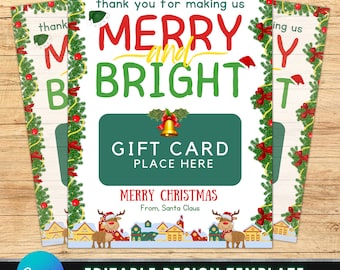 Christmas Gift Card Holder Template, DIY Template Design, Holiday Gift Card, Xmas Gift Certificate, Premade Winter Printable Card Holder