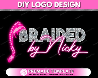 DIY Hair Logo, Braider Logo, Braids Logo, Hair Salon Business, Branding Hair Bundles Logo, Stylist Logo,  Premade Logo Template