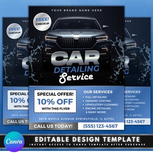 Folheto de serviços de detalhamento de carros, design de modelo de folheto DIY, folheto de detalhamento de automóveis, folheto de lavagem e detalhes de carros, folheto de detalhes de motores pré-fabricados