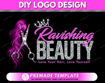 DIY Hair Logo, Edit Yourself Beauty Logo, Hair Extensions Logo, Hair Bundles Logo, Red Hair Salon Logo, Wigs Logo, Premade Logo Template