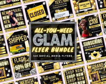 Flyer Bundle, DIY Gold Flyer Template Design, Social Media Instagram Flyers, Hair Bundle Beauty Sale Flyers, Premade Business Flyer Set