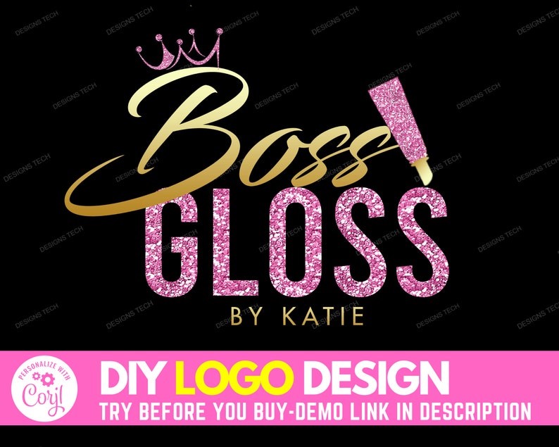 DIY Beauty Logo Edit Yourself Lipgloss Logo Glam Lip Gloss ...