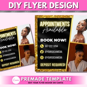 Appointment Flyer, DIY Flyer Template Design, Hair Flyer, Lash Flyer, Booking Flyer, Appointment Available Flyer, Hairdresser Book Now Flyer
