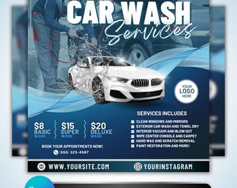 Car Wash Flyer: Automotive Detailing, Vehicle Cleaning & Mobile Car Wash Business Promotion Canva Template