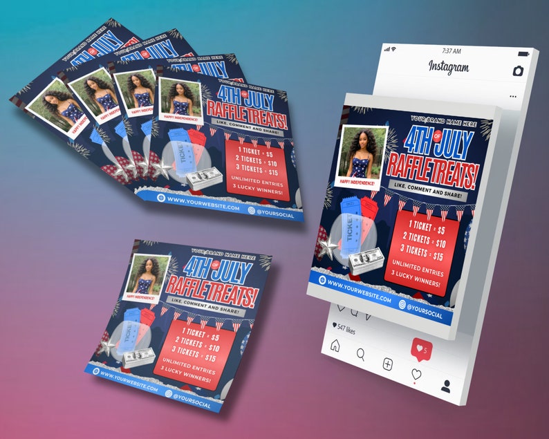 Fourth of July Raffle Flyer, DIY Flyer Template Design, Independence ...