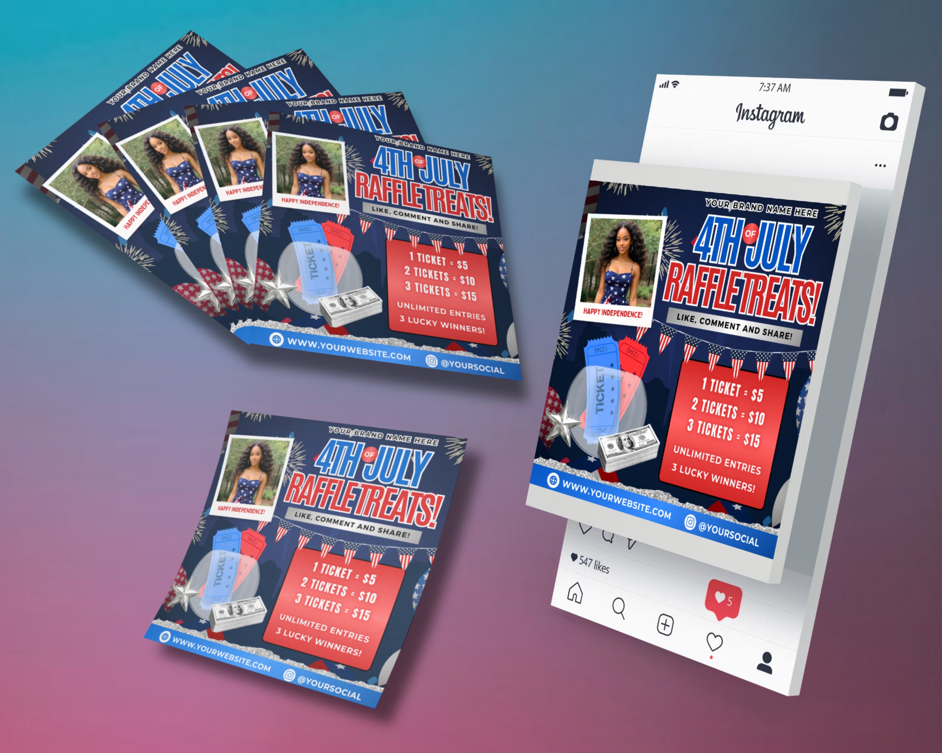 July Raffle Customer Service Fourth of July Raffle Flyer, DIY Flyer Template Design, Independence ...
