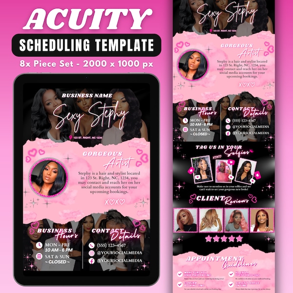 Modèle de rendez-vous pour coiffeurs Acuity, modèle DIY Acuity, site Web de coiffeur, programme beauté, branding de coiffeur prédéfini