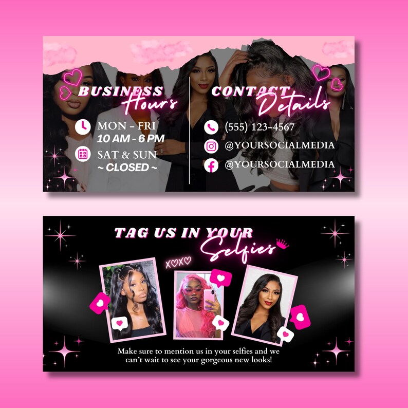 Perfect for beauty salon owners, hair stylists, lash artists, and makeup artists to customize and showcase their services online. Girly pink aesthetic with hearts and elegant script fonts ideal for beauty business branding and social media marketing